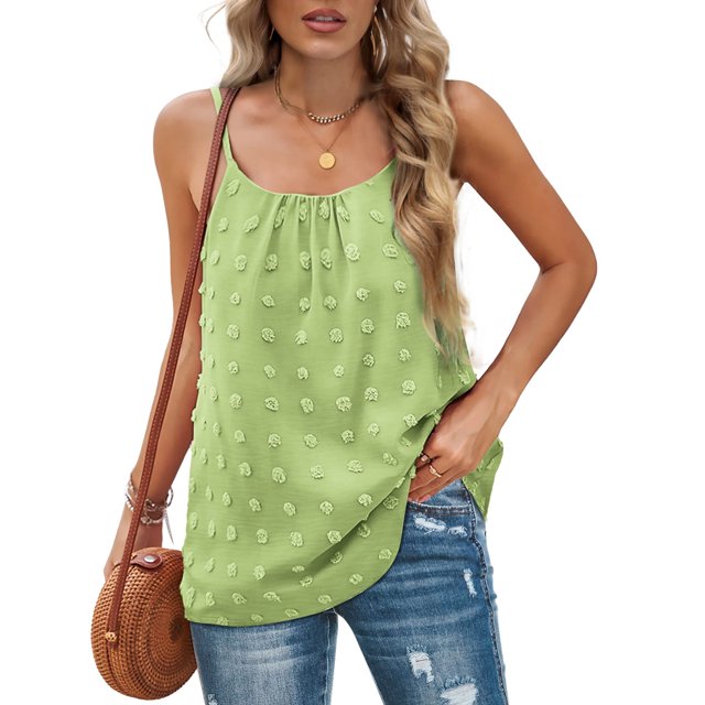 Chalecos para Mujer Cuello Redondo Punto Suizo Camiseta Sin Mangas De Verano Camiseta Sin Mangas Ajustable Verde S
