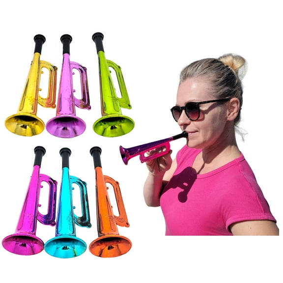 Metallic Trumpet Noise Makers - 12 Pack (7") Fun Mini Shiny Blow Horn Plastic