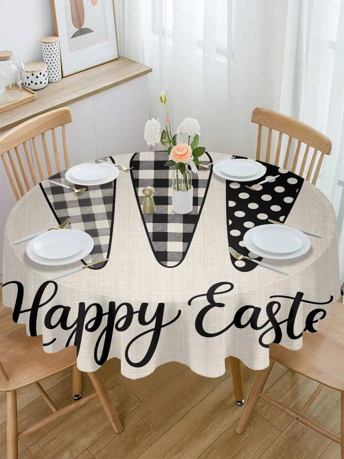 Round Tablecloth Happy Easter Waterproof Oil Proof Polyester Table Cloth Cover Decor for Home Dining Outdoor,Patio,Parties, 60" Dia. Farmhouse Plaid Carrots Linen