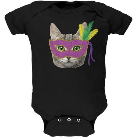 

Mardi Gras Mask Funny Cat Black Soft Baby One Piece - 6 month