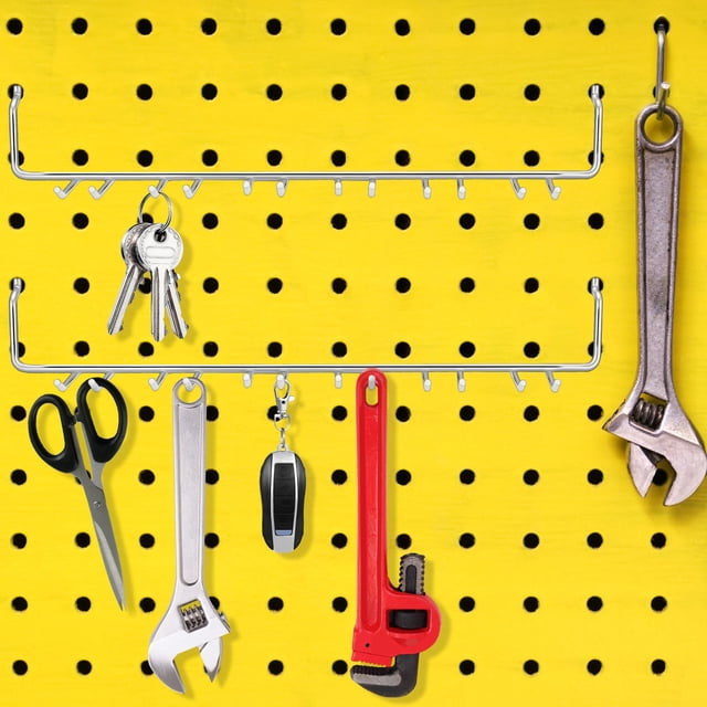 CRILSTYLEO 2Pcs Versatile Plated Silver Heavy Duty Pegboard Hooks Adjustable Garage Storage System Accessories
