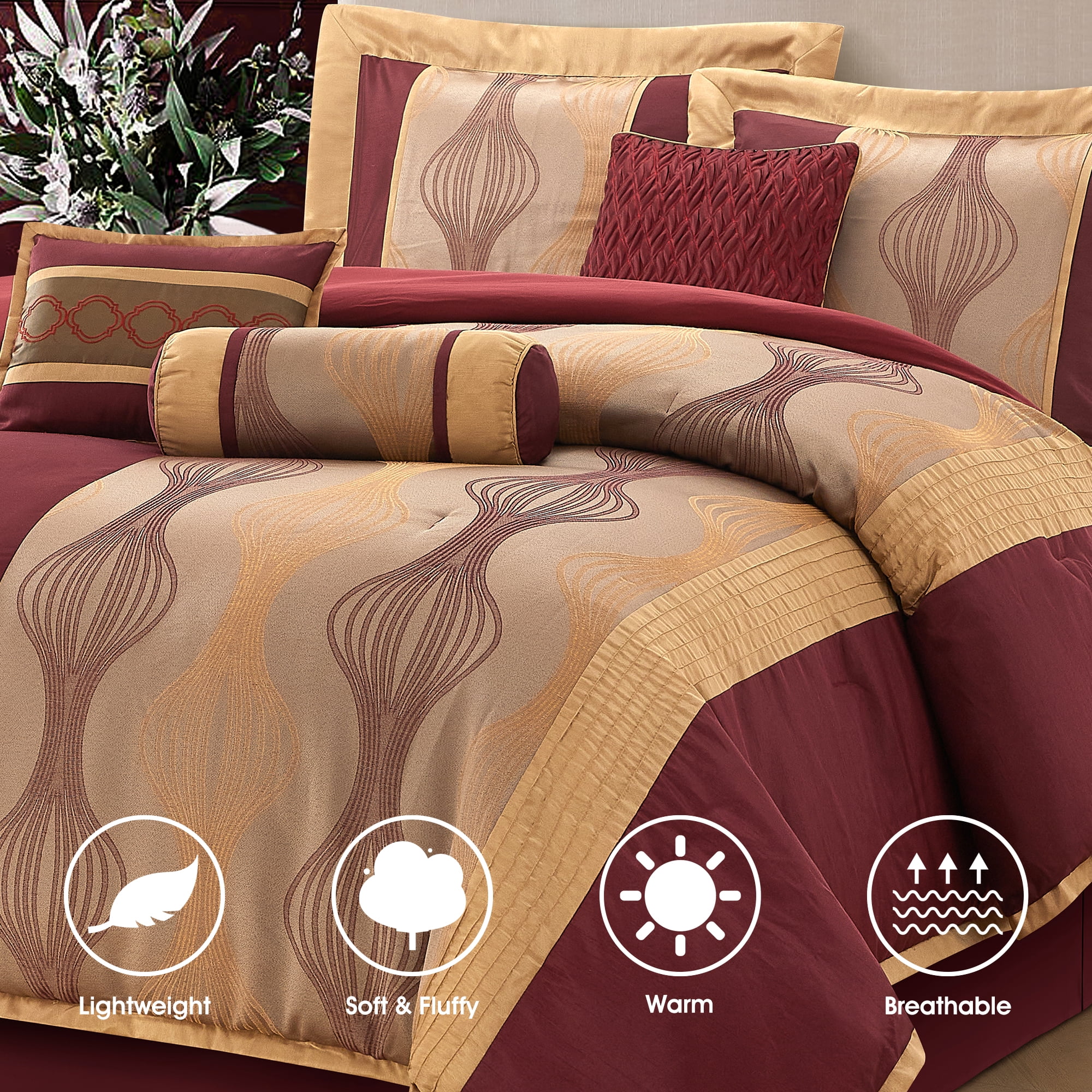 Lanco 7-Piece Elegant Wine Gold Bed in a Bag, California King