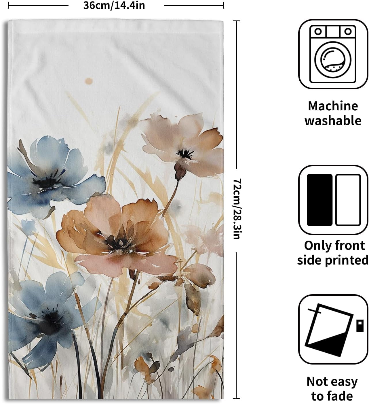 Floral Art Kitchen Hand Towels -  Flowers Bath Towel Set of 2 Wildflower Dish Cloth Blossom Washcloth for Spring Summer Seasonal Decor