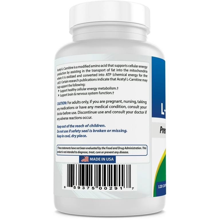 Best Naturals Acetyl L-Carnitine 500 mg 120 Capsules - Walmart.com