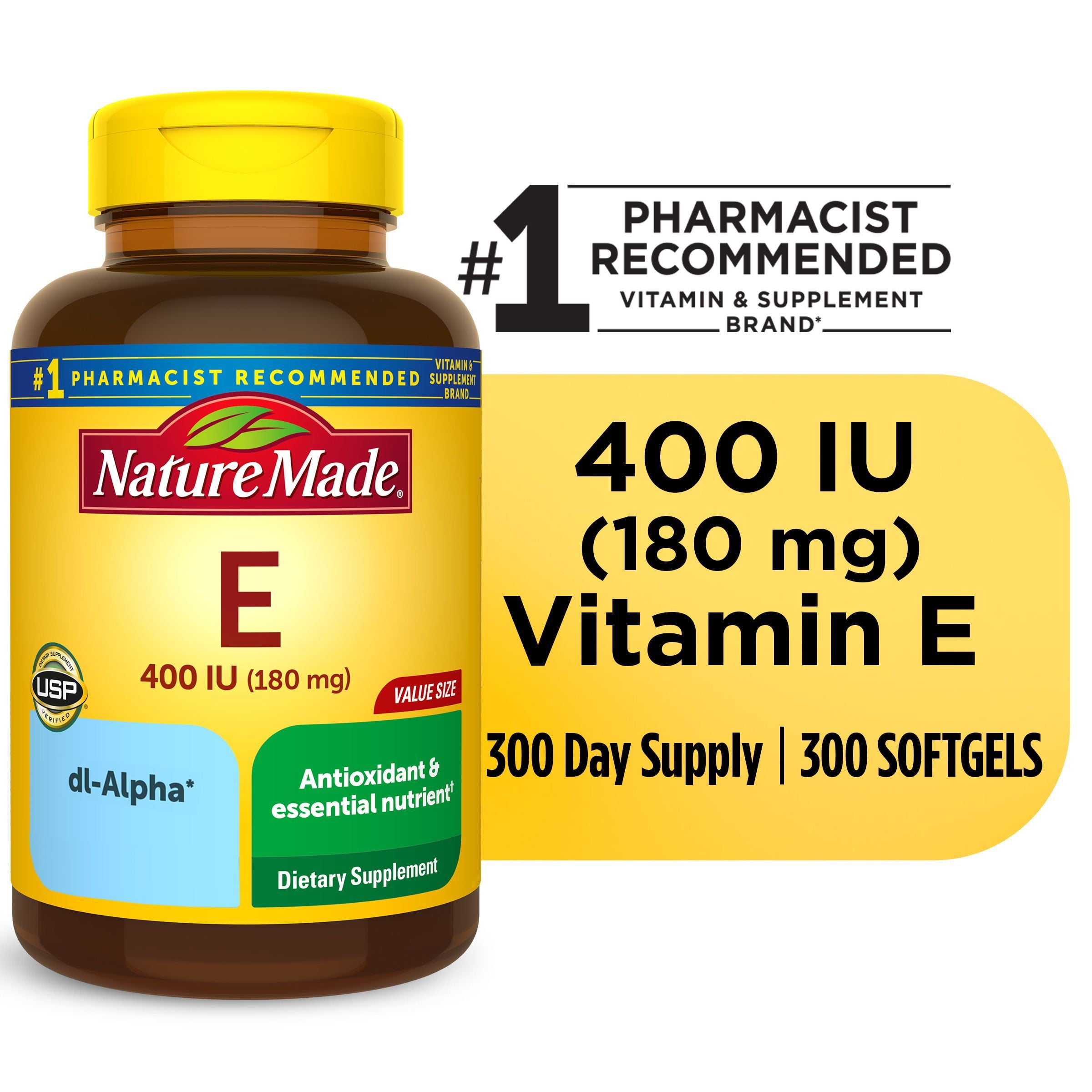 Nature Made Vitamin E 180 mg (400 IU) dl-Alpha Softgels, Dietary ...