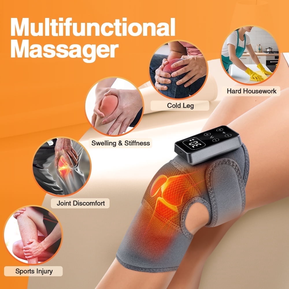 Cordless Heated Knee Brace Wrap with Massager,Knee Massager with Heat and Vibration,Rechargeable Knee Heating Pad for Knee Shoulder Elbow,5 Heat Levels,3 Vibration Modes,Portable Wearable Adjustable