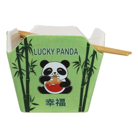 Lucky Panda With Bamboo Ramen Takeout To Go Box Serving Bowl With Chopsticks Set