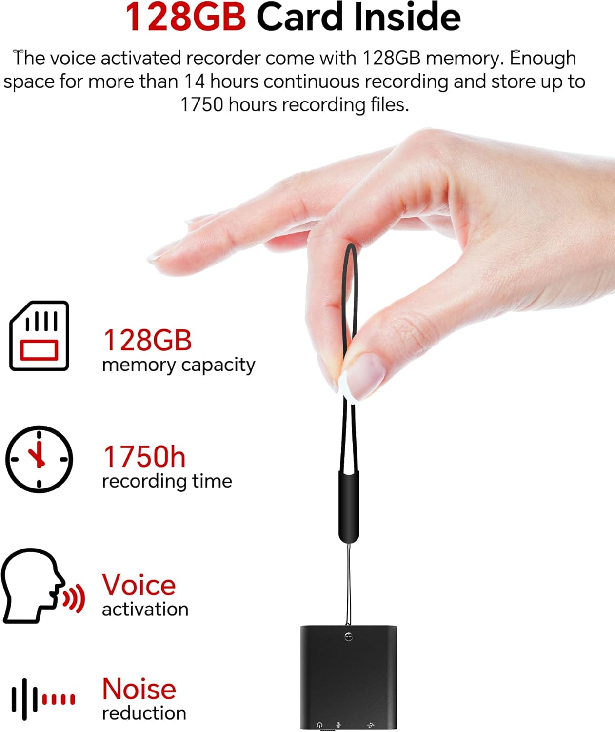 128 B Di ital Voice Recorder, Rechar eable Audio Voice Activated Recorder – Perfect for Recordin Lectures, Meetin s, Conversation and Interviews MicroSD Card (128 B Black)