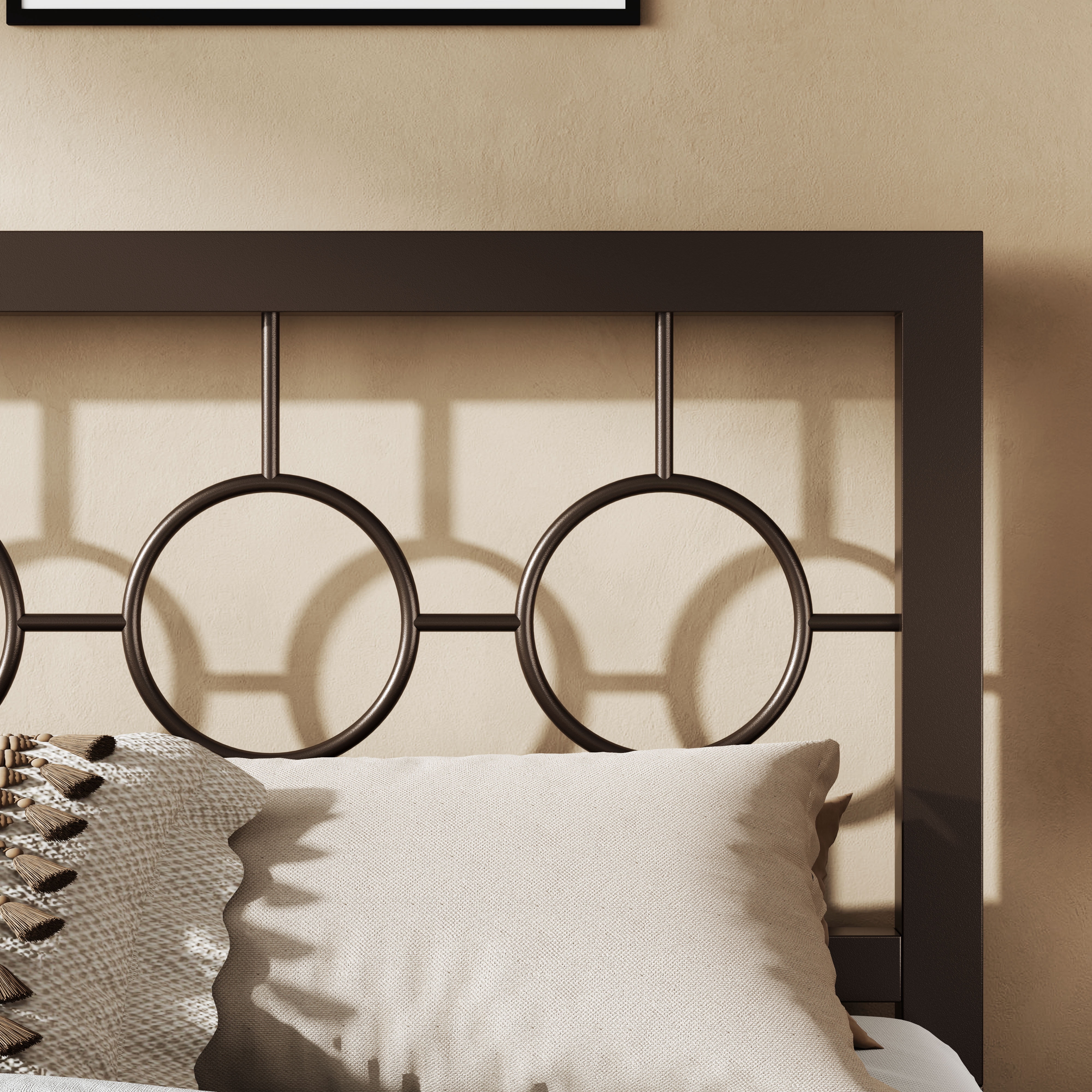 Sifurni Queen Size Metal Platform Bed Frame with Modern & Vintage Headboard and Footboard, Brown