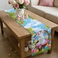 thumbnail image 6 of Easter Cartoon Bunny Table Runner 60 Inches Long for Kitchen Dining, Colorful Eggs Spring Leaves Blue Sky Butterfly Dresser Scarf Farmhouse, Dining Table Decorations for Wedding/Parties, 13 x 60 In, 6 of 8