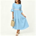 thumbnail image 5 of Bosfbaoi Maxi Dresses for Women Round Neck 3/4 Bell Sleeve Lace Trim Tiered Flowy Boho Long Dress, 5 of 8