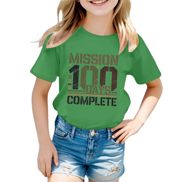 SXcggal One Mode Enfants T-Shirt Décontracté Imprimé Col Rond Manches Courtes Ample Mignon Respirant Confortable Hauts Filles