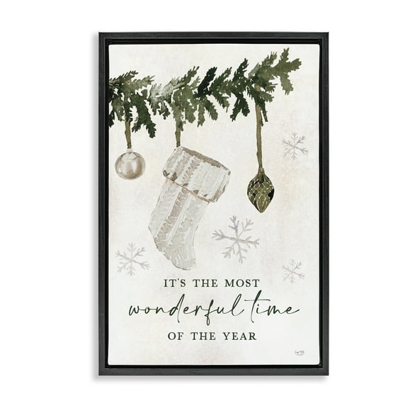 Stupell Industries Festive Hanging Stocking Holiday Painting Black Floater Framed Art Print Wall Art, 17 x 25