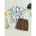 thumbnail image 3 of vera natura Kids Boys Summer Outfits Dinosaur Print Turn-Down Collar Short Sleeve Shirts and Shorts 2Pcs Clothes Set, 3 of 8