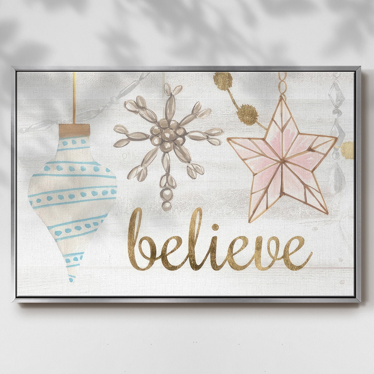 Elegant Ornaments Collection A - Framed Gallery Wrapped Holiday Canvas - 27 x 41 - Silver Frame