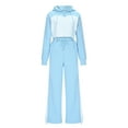 thumbnail image 4 of Dazajoo Womens 2 Piece Fall Outfits Fashion Denim Patchwork Zip Up Crop Hoodie and Wide Leg Jogger Pant Tracksuit Sets Streetwear,Blue,L, 4 of 9