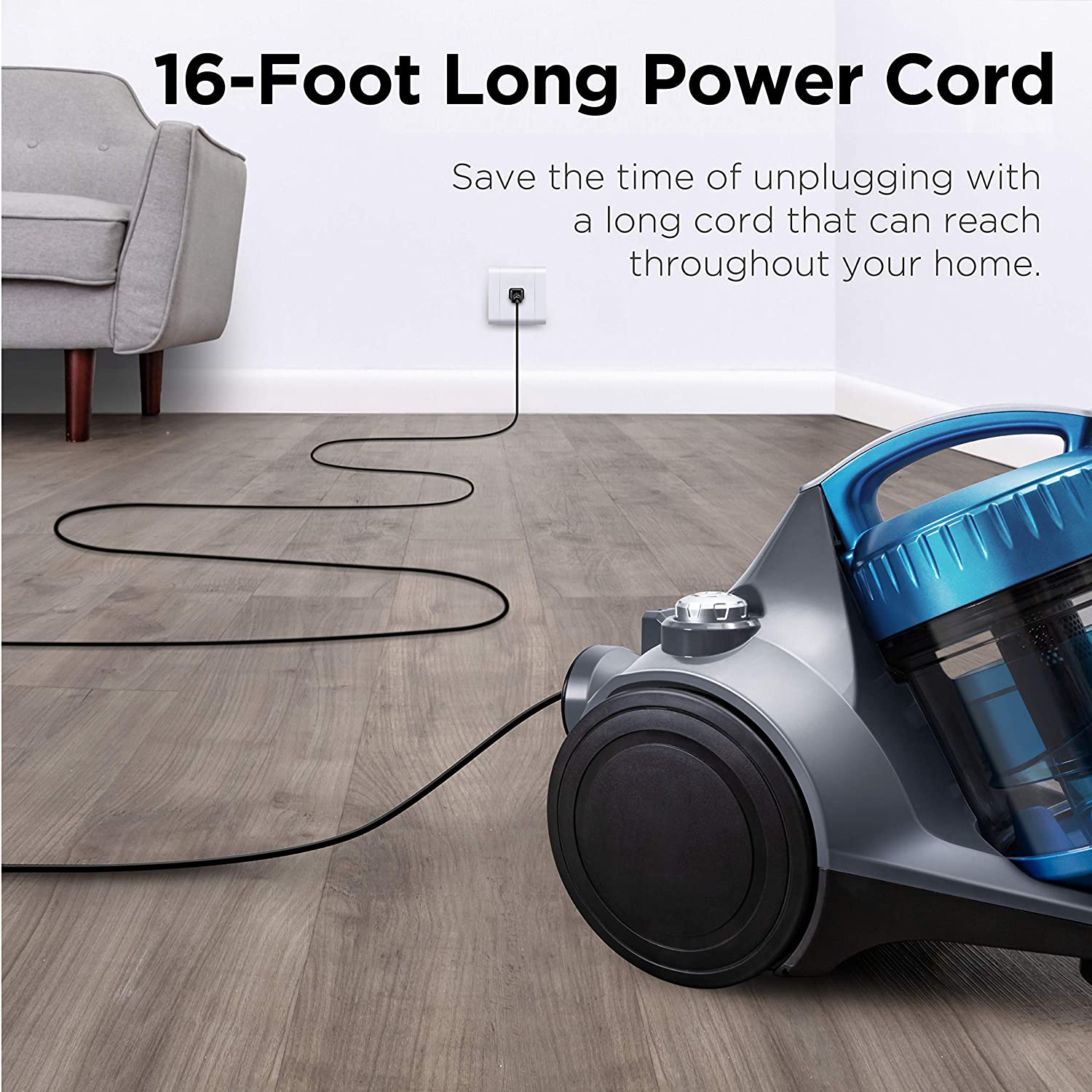 Eureka NEN110A Bagless Canister Vacuum Cleaner, Lightweight Corded Vacuum for Carpets and Hard Floors, Blue - image 4 of 5