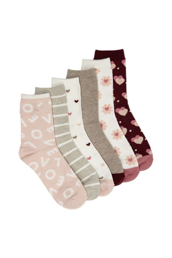 Women’s Dress Demi Crew Socks, 6-Pack, Shoe Sizes 4-10