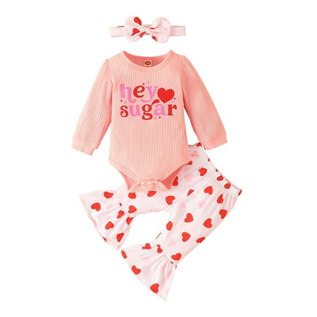 

LBECLEY Giraffe Items for Girls Toddler Girls Valentine s Day Long Sleeve Letter Romper Bodysuits Hearts Printed Bell Bottoms Pants Headbands Kids Outfits Pants Girl Size 14 Rd2 70