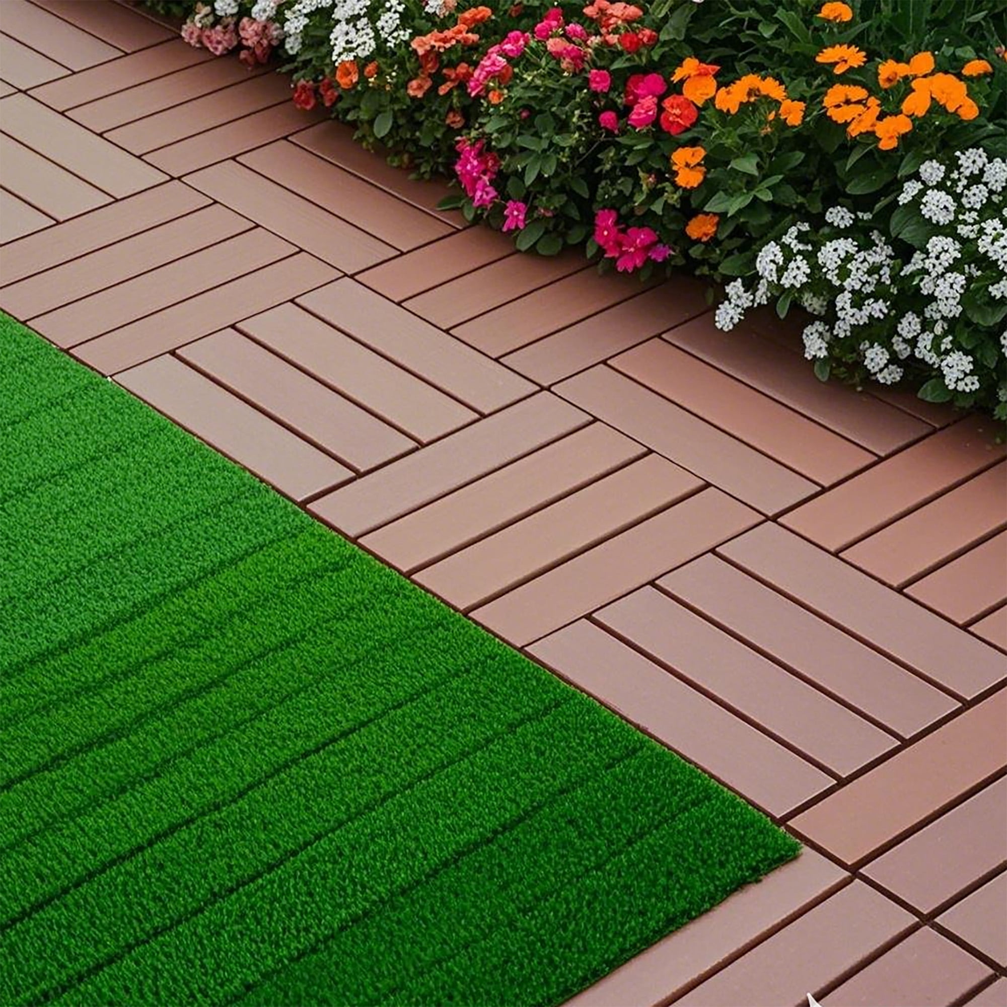 Alvantor 44 Pack Interlocking Deck Tiles, Plastic Waterproof Flooring Tiles for Outdoor & Indoor, Brown