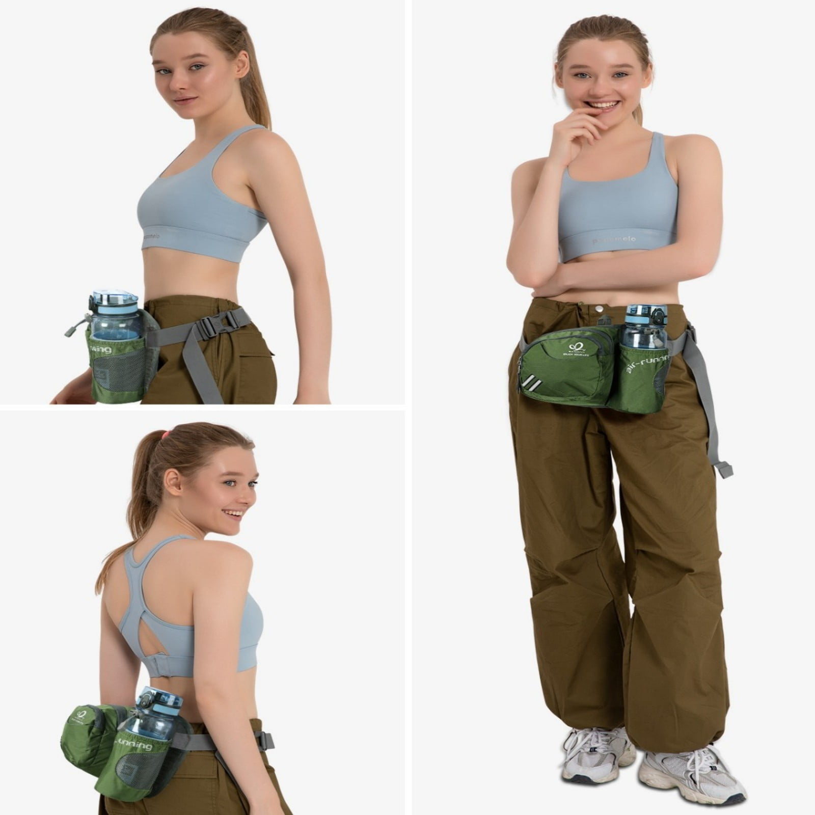 WATERFLY Unisex 3.5L Nylon Fanny Packs with a Water Bottle Holder Travelling Hiking Walking,Army Green