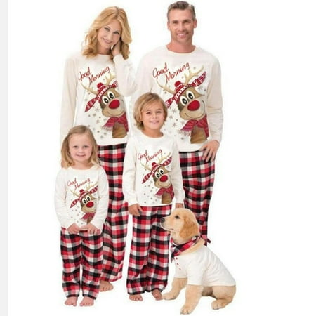 

Family Pajamas Christmas Pajamas with Deer Long Sleeve T-Shirt and Check Pants Home Improvement