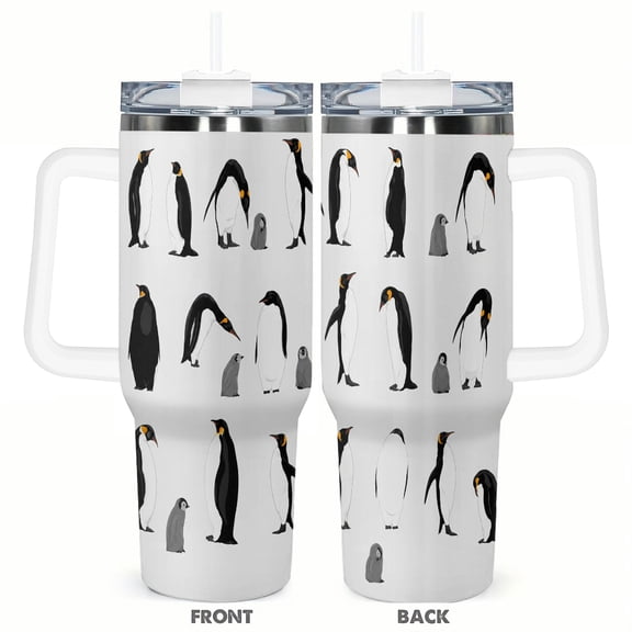 40oz Penguin Tumbler with Handle and Straw Cute Arctic Bird Stainless Steel Insulated Travel Coffee Cup Gift