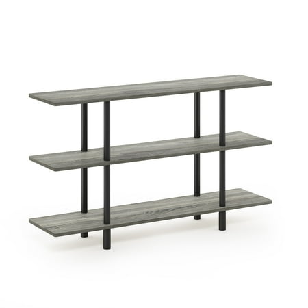 Furinno 47.24"W x 11.61"D x 27.83"H 3-Shelf Decorative Shelves, French Oak Gray and Black