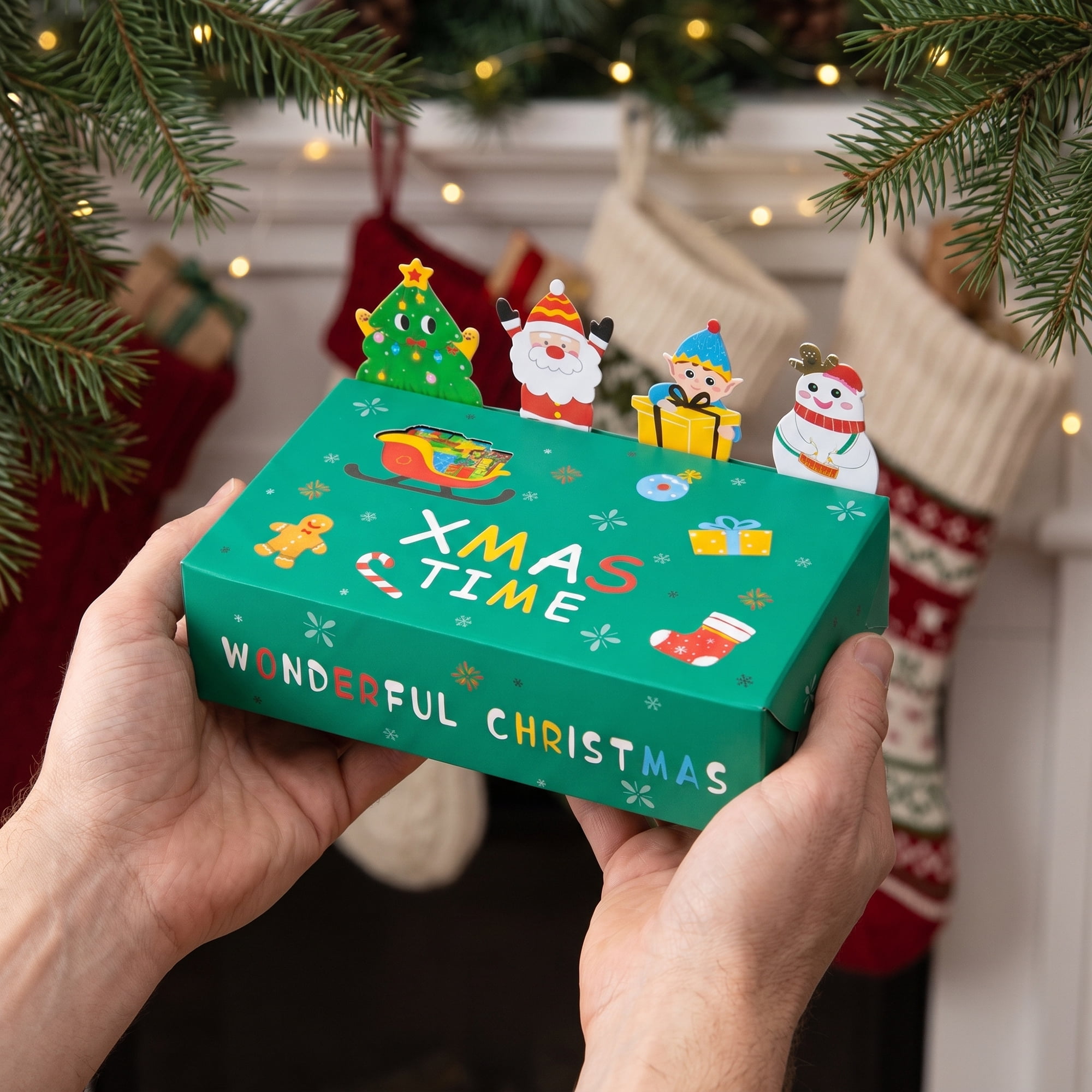 Unique Bargains Gift Box Featuring A Cartoon Christmas Pattern For Holiday Gifting Green