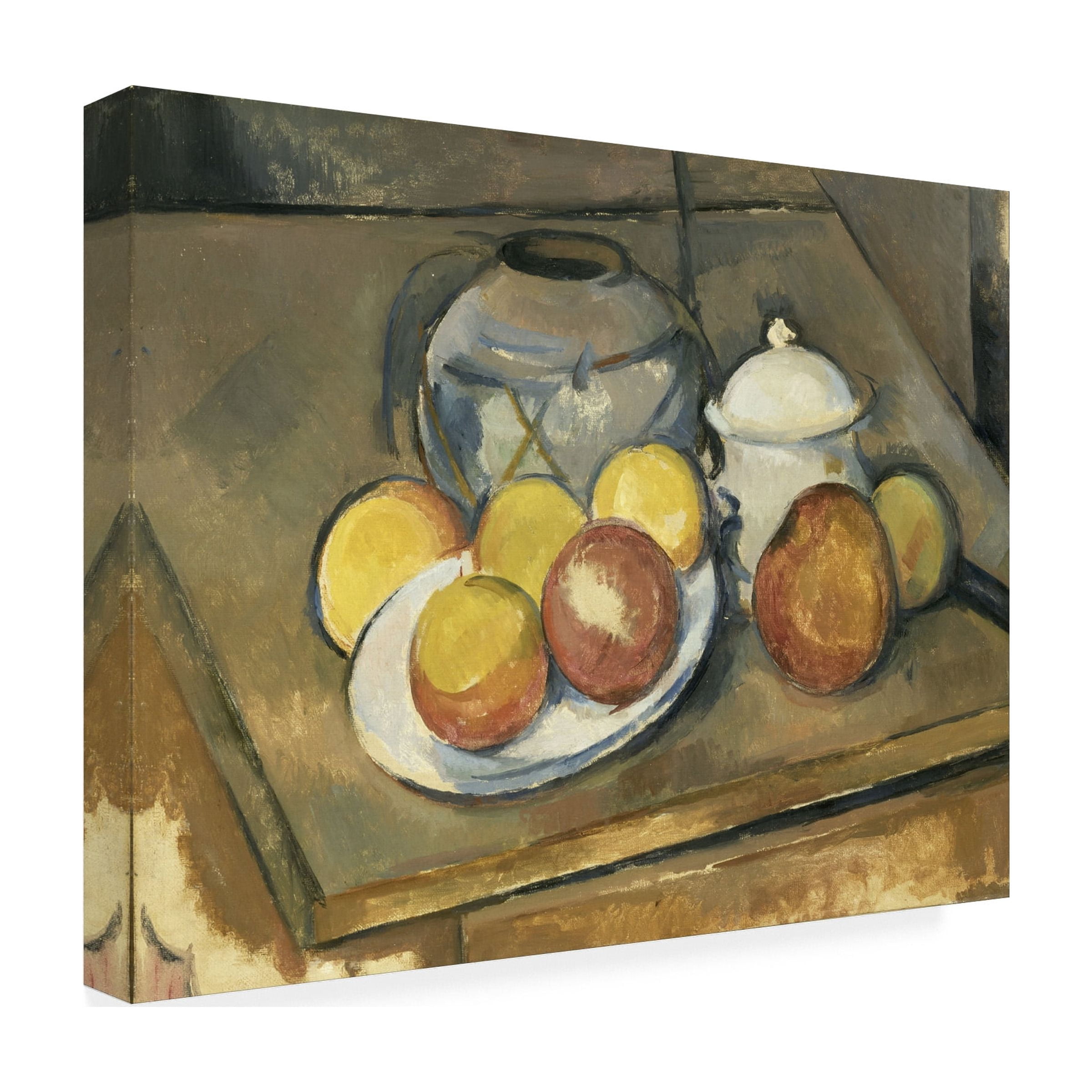 Cezanne 'Strawtrimmed Vase Sugar Bowl And Apples' Canvas Art