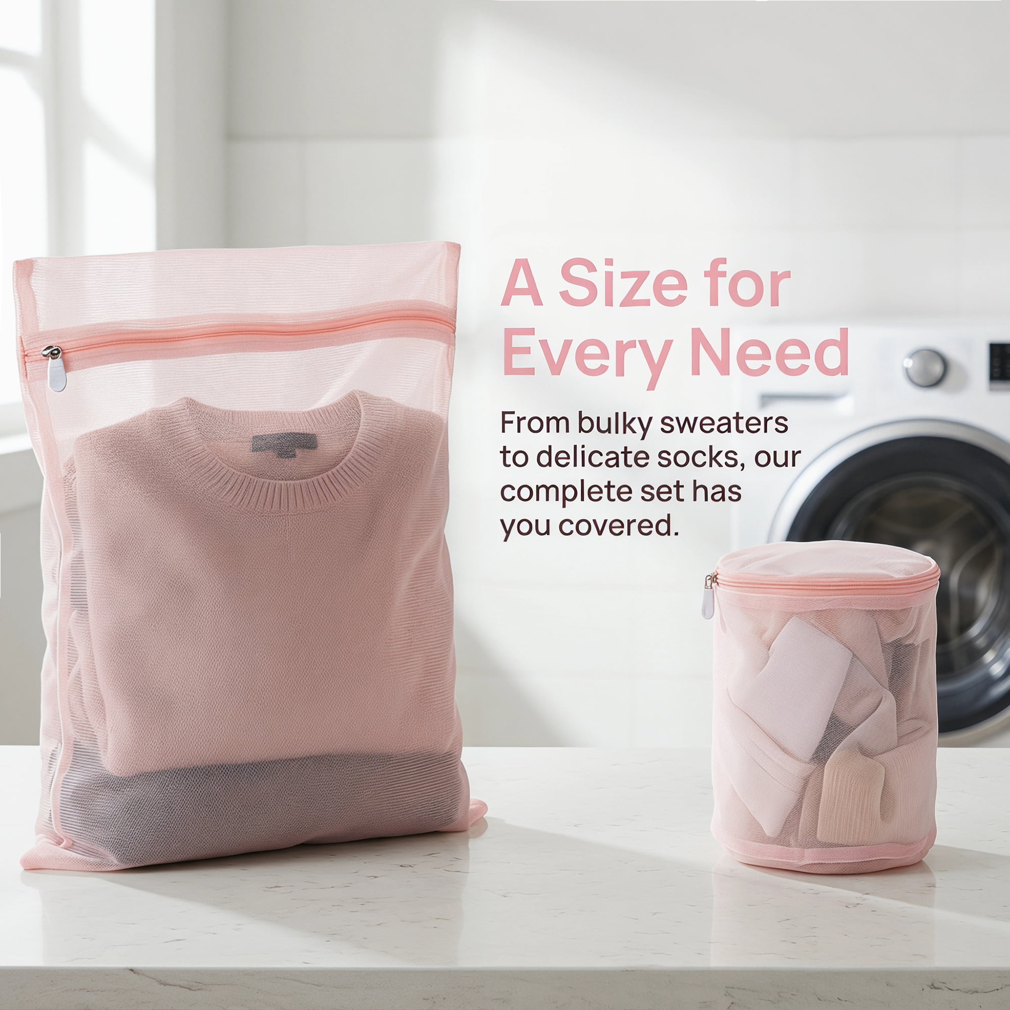 Unique Bargains 6Pcs Durable Zipper Closure Mesh Laundry Bag Pink
