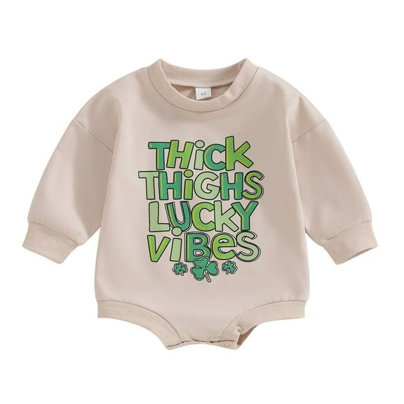 Coerni Baby Boy Girl St Patrick's Day Outfit Toddler Long Sleeve Bubble Romper Sweatshirt Oversized Bodysuit Casual Clothes