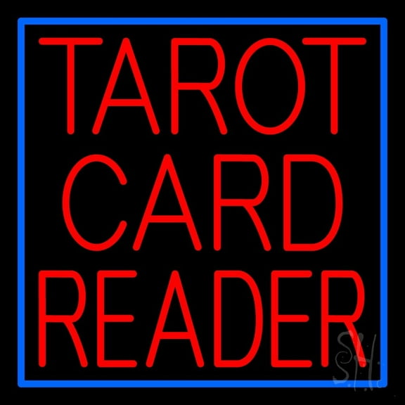 Red Tarot Card Reader Block And Border LED Neon Sign 24" Tall x 24" Wide - inches Black Square Cut Acrylic Backing, with Dimmer - Bright and Premium built indoor LED Neon Sign for Storefront.