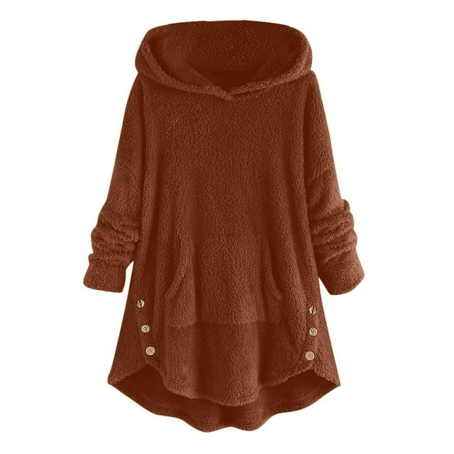 Womens Winter Jacket Plus Size Button Plush Tops Hooded Loose Cardigan Wool Coat Jacket Pink XXXXXL