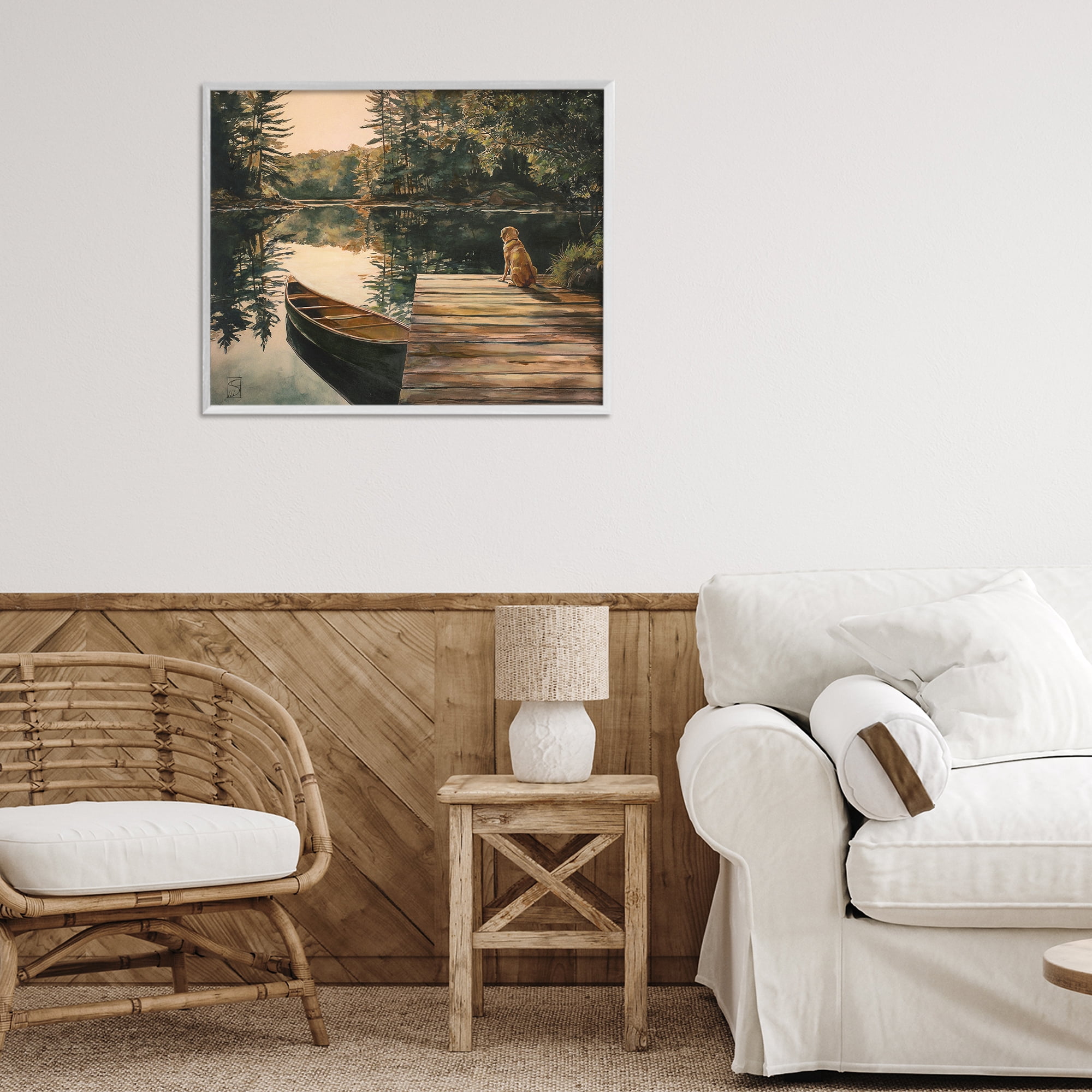 Lake Life at Sunset White Framed Giclee Art, design by Sara Culpepper