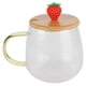 thumbnail image 2 of Taza linda de vidrio de borosilicato de 400 ml, taza resistente al calor con cuchara de acero inoxidable, tapa de bambú (fresa), 2 of 8