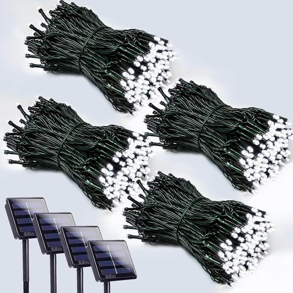 Cadena de luces LED solares EEW 400 LED, 8 modos, impermeables
