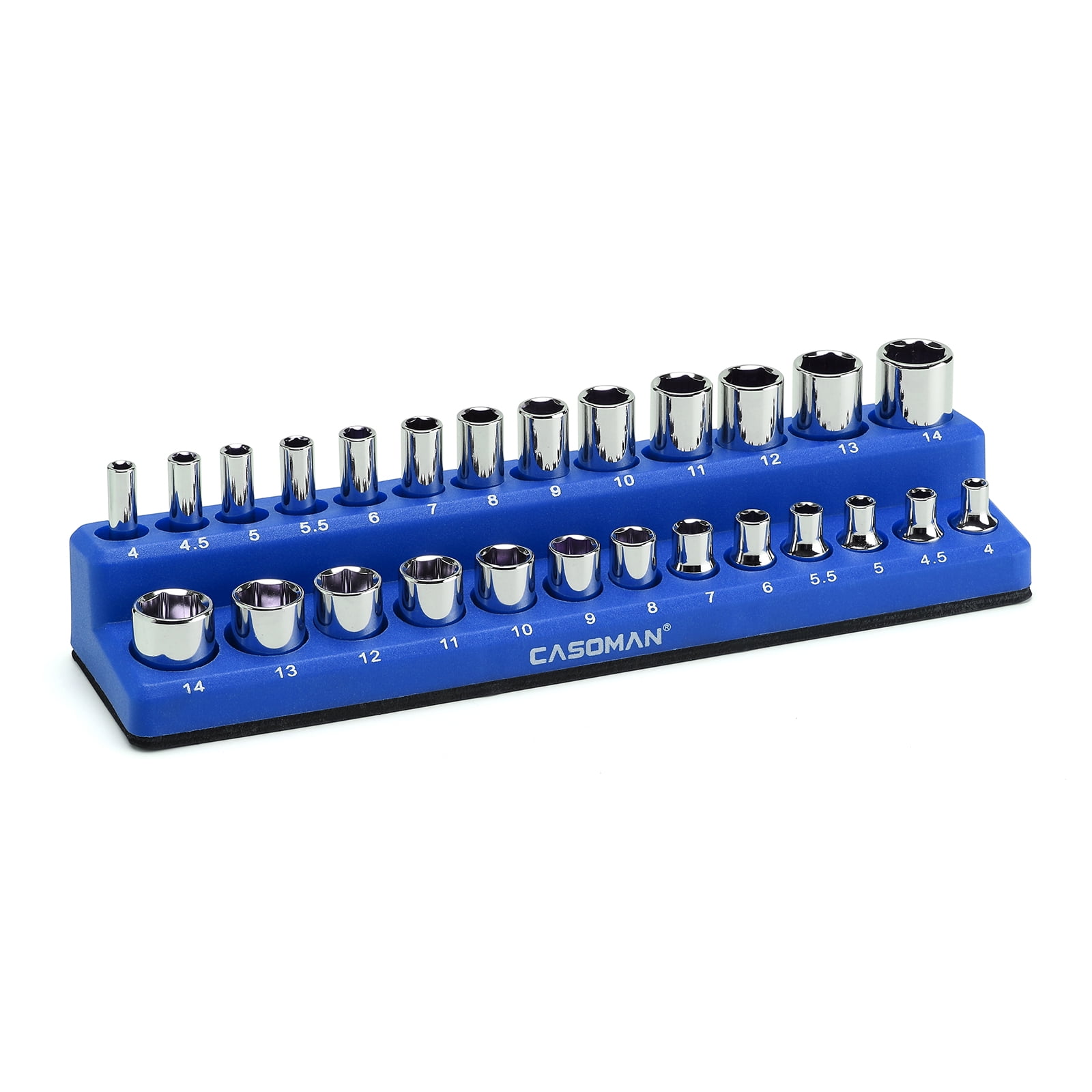 CASOMAN 1/4-inch Magnetic Socket Organizer, Holds 26 Metric Sockets, Blue Color, Magnetic Socket Holder