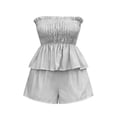 thumbnail image 7 of Dianli Gifts Fashion Women Ruffled Stripe Print Tube Top and Shorts Casual Two Piece Set, Trendy Sleeveless Pullover with Elastic Waist, Stylish Comfy Summer Lounge or Party Outfit Pink M, 7 of 7