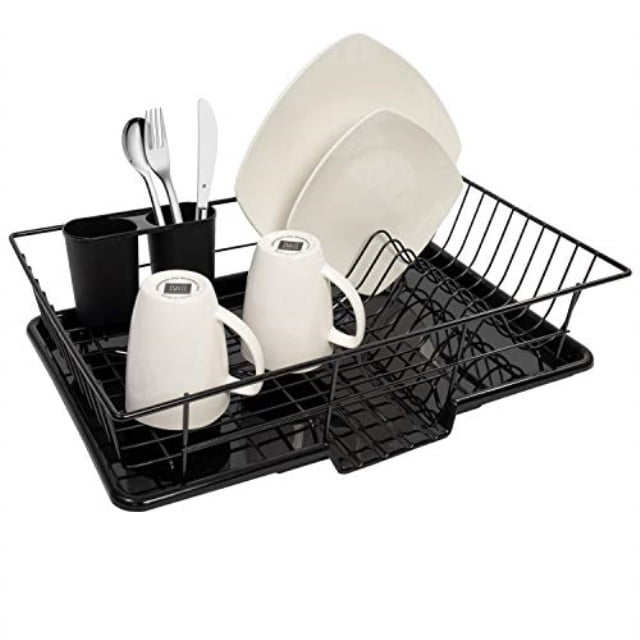 Dish Drying Rack, Sterilite Dish Rack with Self Draining Base, Black