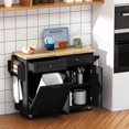 thumbnail image 3 of ANPOO Rolling Kitchen Island with Drop Leaf, Tilt Out Kitchen Trash Cabinet 10 Gallon Storage, Kitchen Cart Island with Rubber wood Top, Spice Rack and Drawers(Black), 3 of 8