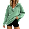 thumbnail image 3 of Tbopshirt Hoodies for Women Solid Color Metal Button Collar Hoodie Loose Long Sleeve Pullover Top With Pocket for Everyday Casual Wear, 3 of 8