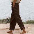 thumbnail image 2 of GZWYHT Cropped Linen Pants Women，Beach Vacation Lounge Wear Plus Size Trouser High Waist For 29"/31" Flowy Travel Wide Leg Yoga Pants Solid Color，Green L, 2 of 7