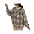 thumbnail image 3 of Women Check Knit Sweater Y2K Argyle Plaid Long Sleeve Sweater E-Girls Knitwear Streetwear, 3 of 9