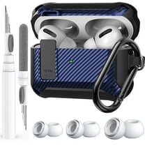 Airpods Pro 2/Pro Case Lock with Cleaner kit&Replacement Ear Tips(S/M/L), Rugged AirPod Pro 2nd/1st Generation Protective Cover for iPod Pro Gen 2023/2022/2019 with Keychain, Black/Blue