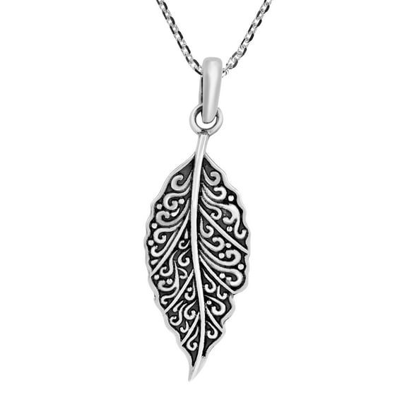 Intricately Beautiful Swirling Leaf Sterling Silver Pendant Necklace