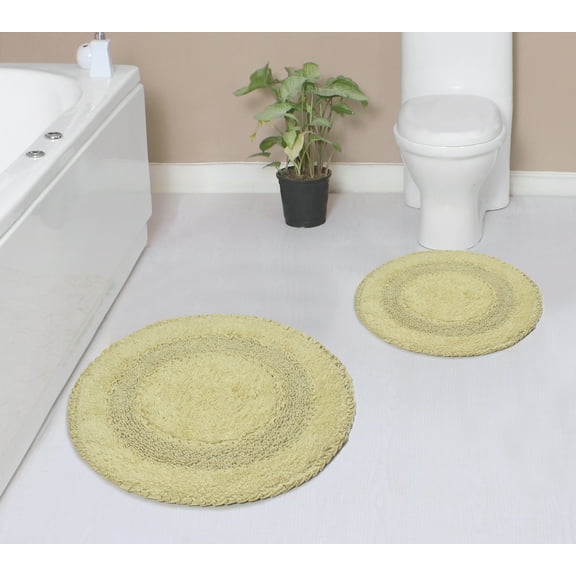 Home Weavers Radiant Collection 100% Cotton Non-Slip Bathroom Rug Set Machine Washable Round Shape Bathroom Rug-30" Round, Round Rug- 22" Round, Green Color 2 Piece Bath rug set