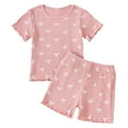 thumbnail image 1 of Tenues pour Filles Tout-Petits Col Rond Manches Courtes Haut Taille Élastique Shorts Imprimé Nœud Papillon Pyjamas Ensembles Taille 2-3T, 1 of 9