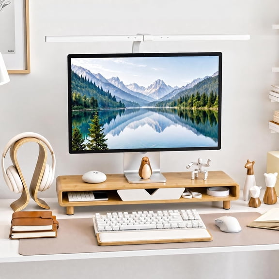 Monitor Stand with Drawer, Exquisite Computer Monitor Stand for Desk, Ergonomic Wood Monitor Stand Riser for Computer,Laptop,Printer,TV,Bamboo