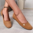 thumbnail image 5 of Miluxas Women's Suede Ballet Flats, Elegant Round Toe Slip-On Shoes with Gold Emblem, Stylish Comfort Flats for Work & Casual Occasions Brown 9(42), 5 of 8